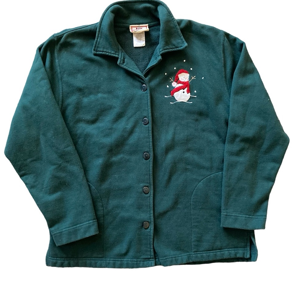 Top Stitch‎ by Morning Sun Women's Medium Vintage Sweatshirt Cardigan Snowman